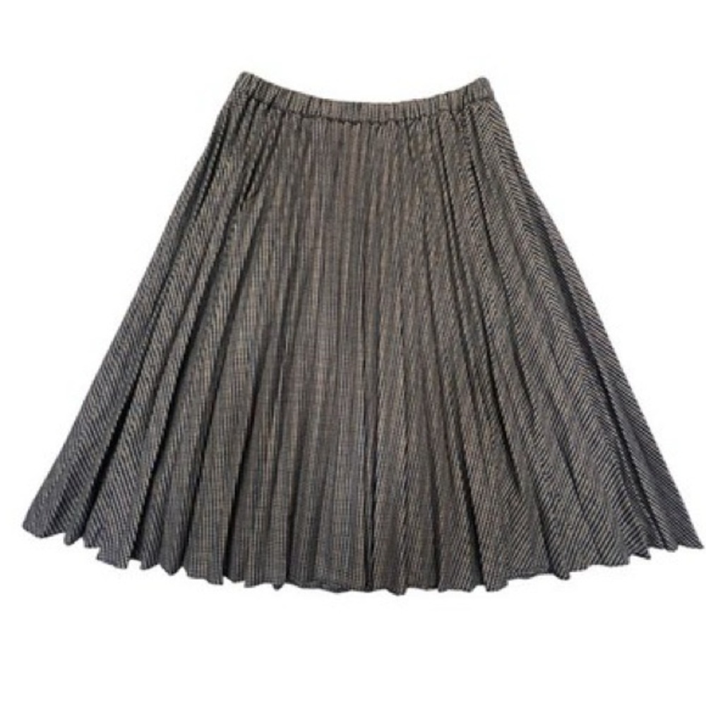 Chaus Black and Tan Houndstooth Pleated A-Line Midi Skirt Size Small - Picture 5 of 8